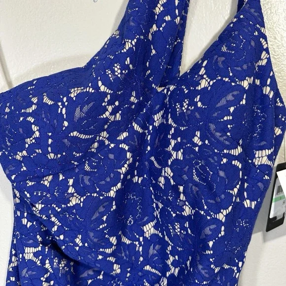 GUESS Women's Size 8 Blue Bonded Lace Cutout One Shoulder Dress NEW - Picture 5 of 14